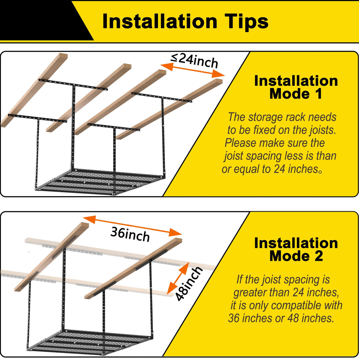 GIOTORENT 3x4FT Overhead Garage Storage Rack, Heavy Duty Metal Garage Ceiling Storage Racks, Adjustable Garage Shelving/Garage Organization/Garage Storage Shelves, 450lbs Weight Capacity, Black GIOTORENT