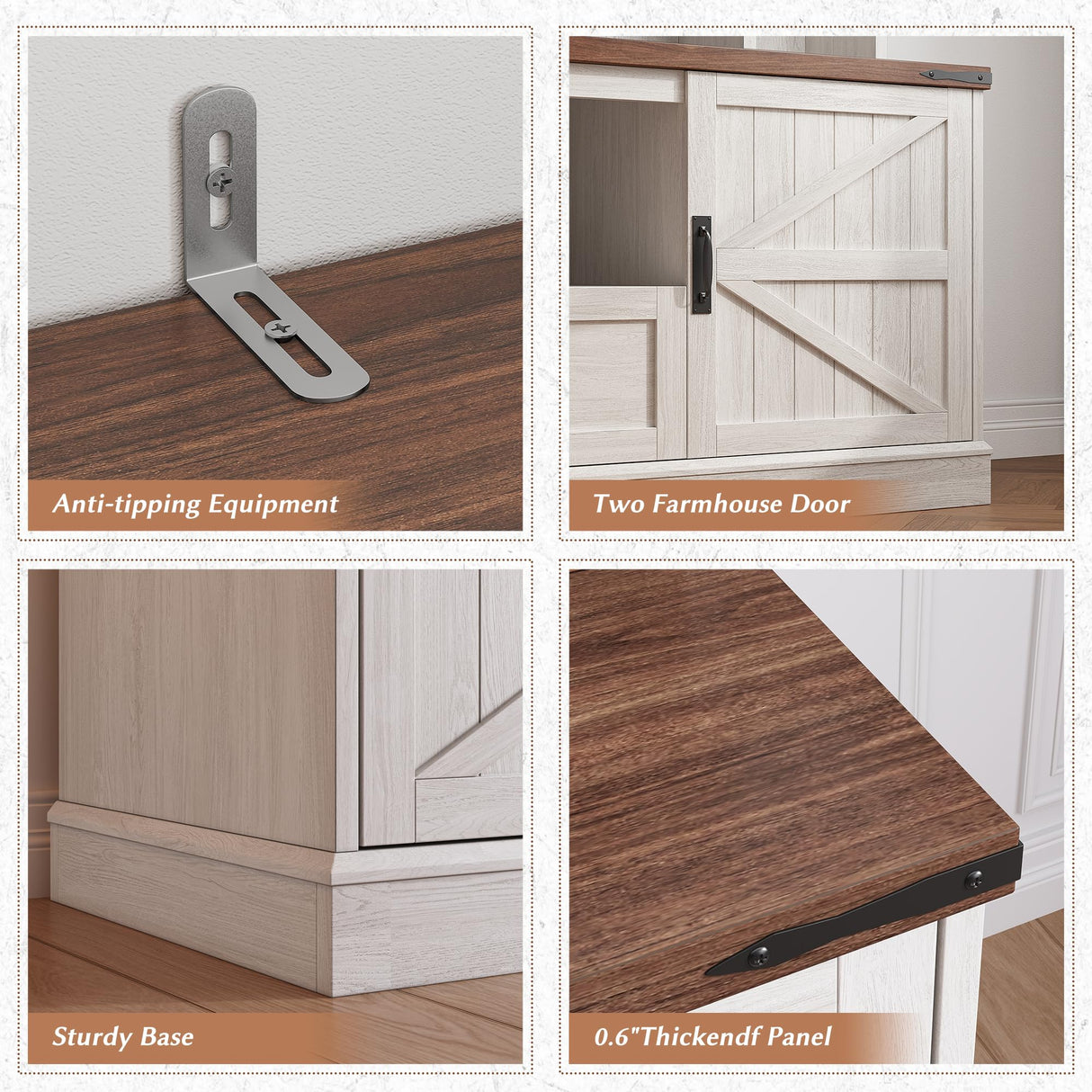 Entertainment Center with 2 LED Lights & Power Outlets, Large Farmhouse Wall Unit Entertainment Center for 60 Inch Television Stand, TV Stands for Living Room with Storage Shelf, White EnHomee