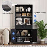 BORNOON 71.4" Tall Bookshelf with Drawers & Cabinet, 5-Tier Floor Standing Bookcase with Storage Doors, Adjustable Shelves & Metal Handles, 31.5" Wide Organizer for Home Office, Living Room BORNOON