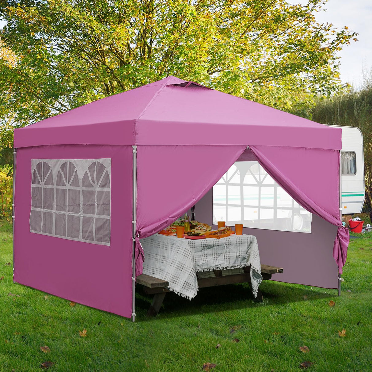 GDY 10x10ft Pop-up Paint Tent, Pink Canopy Tent, Instant Shelter Portable Outdoor Canopies with 4 Removable Side Walls. GDY