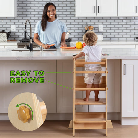Toddler Standing Tower - Adjustable Height Toddler Kitchen Stool Helper - Ideal Kids Kitchen Step Stool for Learning New Skills - 2024 Design with Safety Feet - Varnished Ocodile