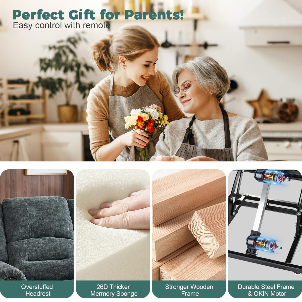 HUSFU Power Lift Recliner Chair for Elderly, Dual Motor Lift Chair with Heat and Massage,Lay Flat Lift Chair Infinite Position Sleeping Chair w/USB Ports and Remote Control,Chenille,Grey Blue HUSFU