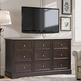 LOUVIXA Farmhouse Dresser 9 Drawer, Bedroom Chest of Drawers, Dressers with 9 Drawers, Wooden Dressers for Bedroom, Living Room, Tv Stand, Entryway (Brown-9 Drawers) LOUVIXA