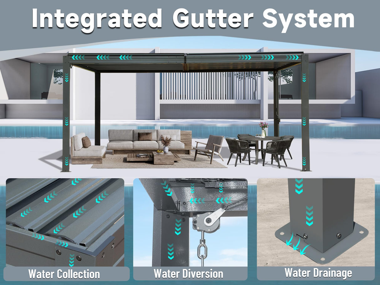 Domi 10' x 16' Louvered Pergola Outdoor Aluminum Pergola with Adjustable Roof, Aluminum Frame, Efficient Drainage System for Patio, Deck, Garden (Gray) domi outdoor living