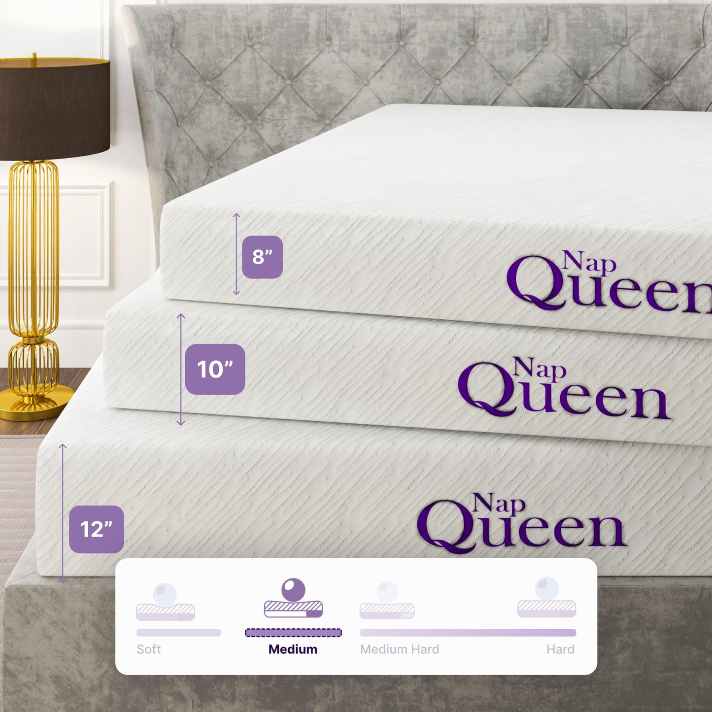 NapQueen 6 Inch Twin-XL Size Mattress, Cooling Gel Memory Foam Mattress, Bed in a Box,White