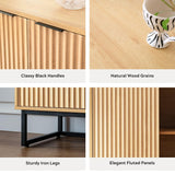 EYYTHUNG Fluted Storage Cabinet Set of 2, Sideboard Buffet Cabinet Modern Accent Cabinet with Adjustable Shelves, Credenza, Console Table Entryway Cabinet for Living Room, Natural Oak EYYTHUNG
