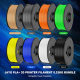 JAYO PLA+ Filament Bundle 1.75mm, 3D Printer Filament Bundle Multicolor, Individually Vacuum Packed, 250g Spool, 8 Pack, 2KG in Total, Black+White+Grey+Blue+Green+Orange+Yellow+Burlywood Color JAYO