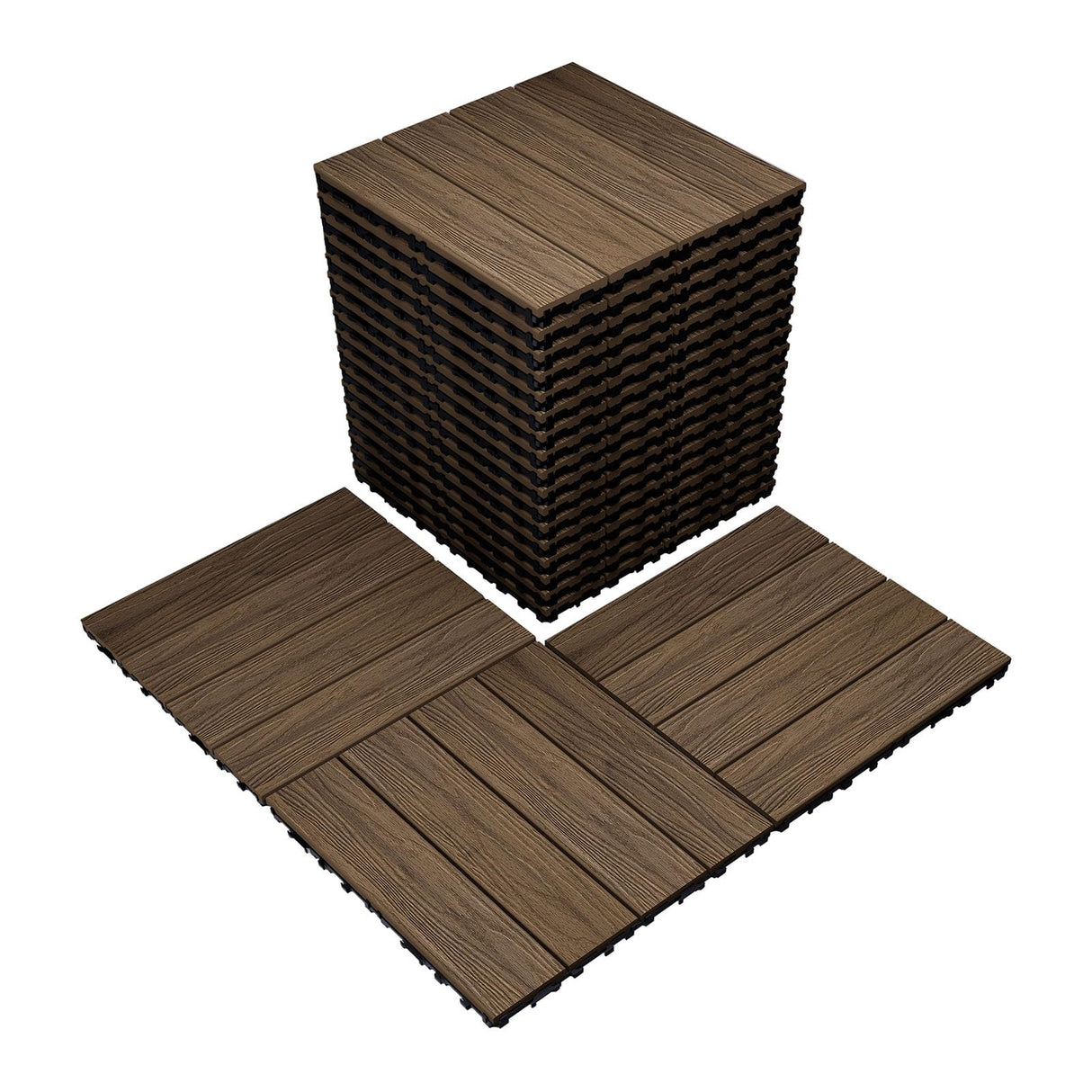 Feilingwood Composite Wood Patio Deck Tiles-12" x 12" Composite Deck Tiles 20 PCS, All Weather Waterproof Outdoor Interlocking Flooring Tile for Balcony, Backyard, Porch (Golden Teak) feilingwood