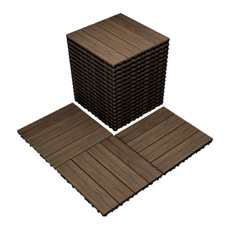 Feilingwood Composite Wood Patio Deck Tiles-12" x 12" Composite Deck Tiles 20 PCS, All Weather Waterproof Outdoor Interlocking Flooring Tile for Balcony, Backyard, Porch (Golden Teak) feilingwood