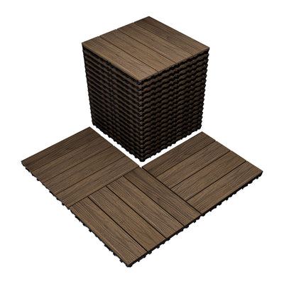 Feilingwood Composite Wood Patio Deck Tiles-12" x 12" Composite Deck Tiles 20 PCS, All Weather Waterproof Outdoor Interlocking Flooring Tile for Balcony, Backyard, Porch (Golden Teak)