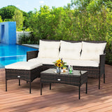 Tangkula 3 Pieces Patio Conversation Set, Outdoor PE Rattan Wicker Furniture Set W/Cozy Cushions, All Weather Sectional Sofa Set W/Tempered Glass Coffee Table for Poolside, Backyard, Garden Tangkula