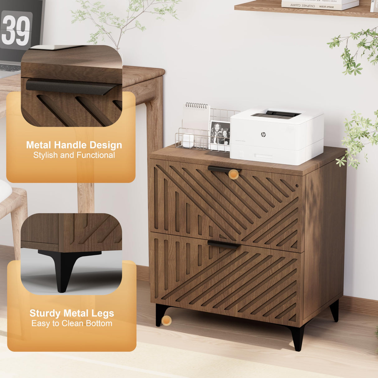 Royal Windsor Fluted Nightstand Set of 2 with 2 Drawers, Side End Table, Small Accent Storage Cabinet,Modern Night Stand Bedside Table for Bedroom, Brown Royal Windsor