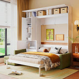 KLMM Queen Size Murphy Bed Wall Bed with Sofa and Shelves,for Apartments Studio Study Office Guest Room Use (Beige/S, Queen) KLMM