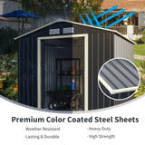 IRONMAX Outdoor Storage Shed, 7x6 FT Galvanized Steel Lean to Garden Shed, Heavy Duty Tool Storage House with Sliding Doors & Air Vents, for Bicycles, Lawnmowers, Backyards, Patios, Lawns, Grey IRONMAX