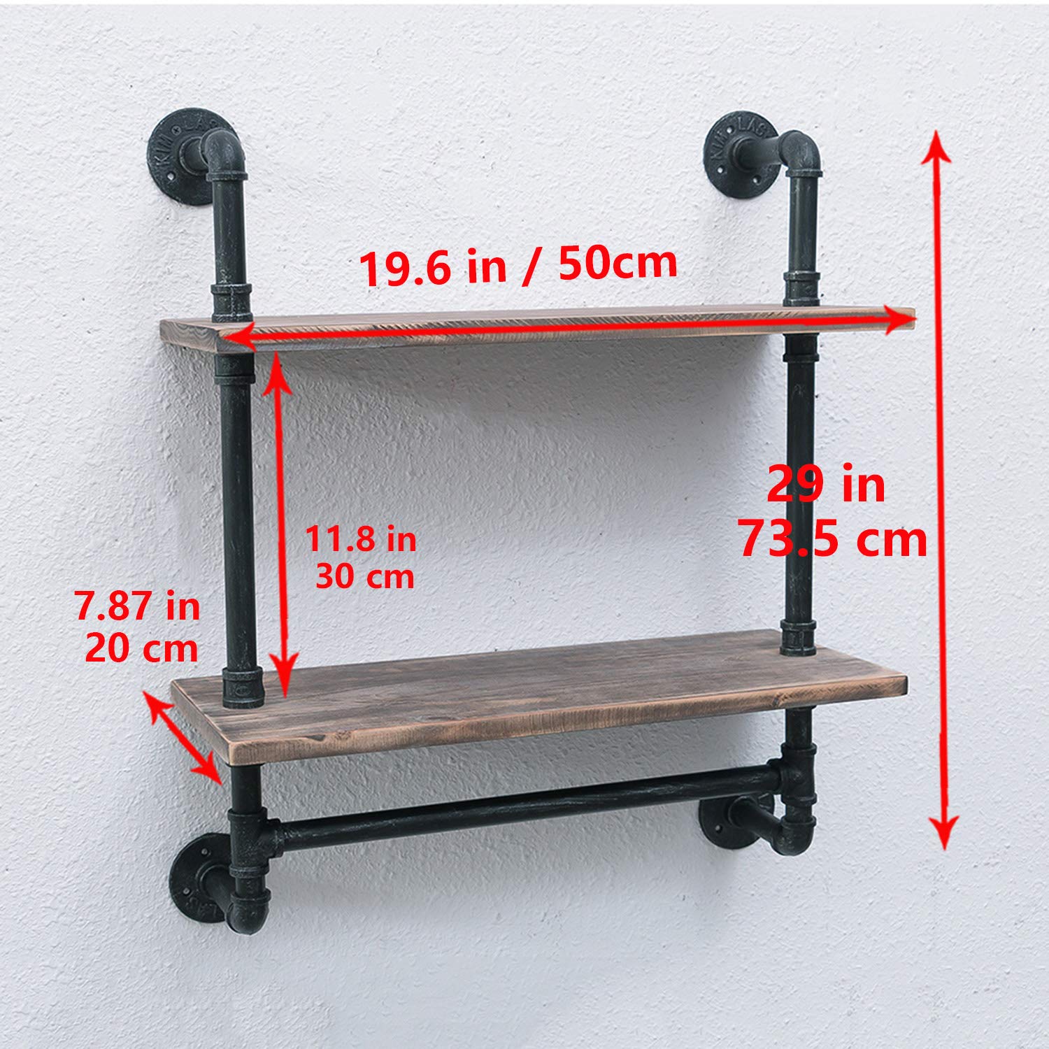 Industrial Pipe Shelf Bathroom Shelves Wall Mounted,19.6in Rustic Wood Shelf with Towel Bar,2 Tier Farmhouse Towel Rack Over Toilet,Pipe Shelving Floating Shelves Towel Holder,Retro Grey - WoodArtSupply