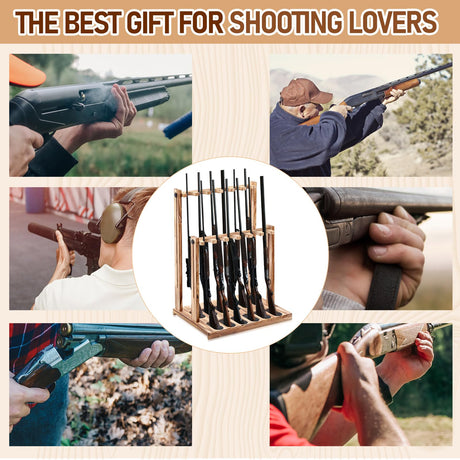 RattanView Wooden Gun Racks Floor Standing Rifle Racks Indoor Freestanding Vertical Guns Display Stand Rifle Storage Holder for Home Garage Firearms Display Storage, Holds up to 12 Shotguns RattanView