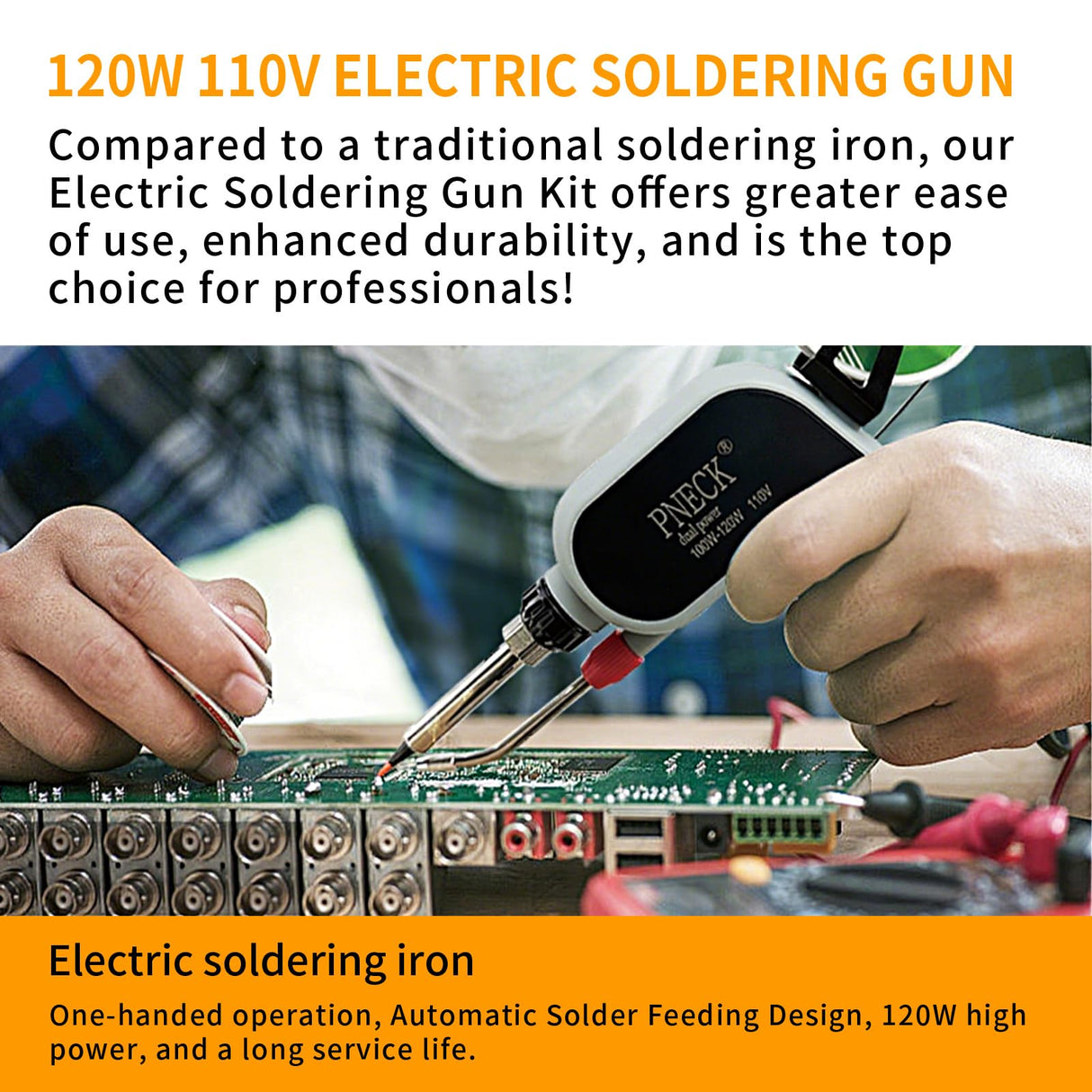 PNECK Automatic Soldering Gun Kit, 100W/120W Dual Power Soldering Iron Kit with Ceramic Heater, 5 Tips, Pump, flux, Tweezers for Electronics Welding Repair DIY PNECK