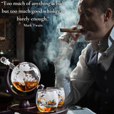 Whiskey Decanter Globe Set with 2 Etched Globe Whisky Glasses | Whiskey Stones, Ice Tong, Coasters, Funnel - Gifts for Men Dad, Husband - Liquor, Bourbon, Scotch, Vodka with a Wood Stand - 850ml Desired Cart