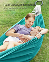 SONGMICS Double Hammock, 98.4 x 59.1 Inches, 660 lb Load Capacity, with Compression Bag, Mounting Straps, Carabiners, for Terrace, Balcony, Garden, Outdoor, Camping, Turquoise UGDC15BU SONGMICS