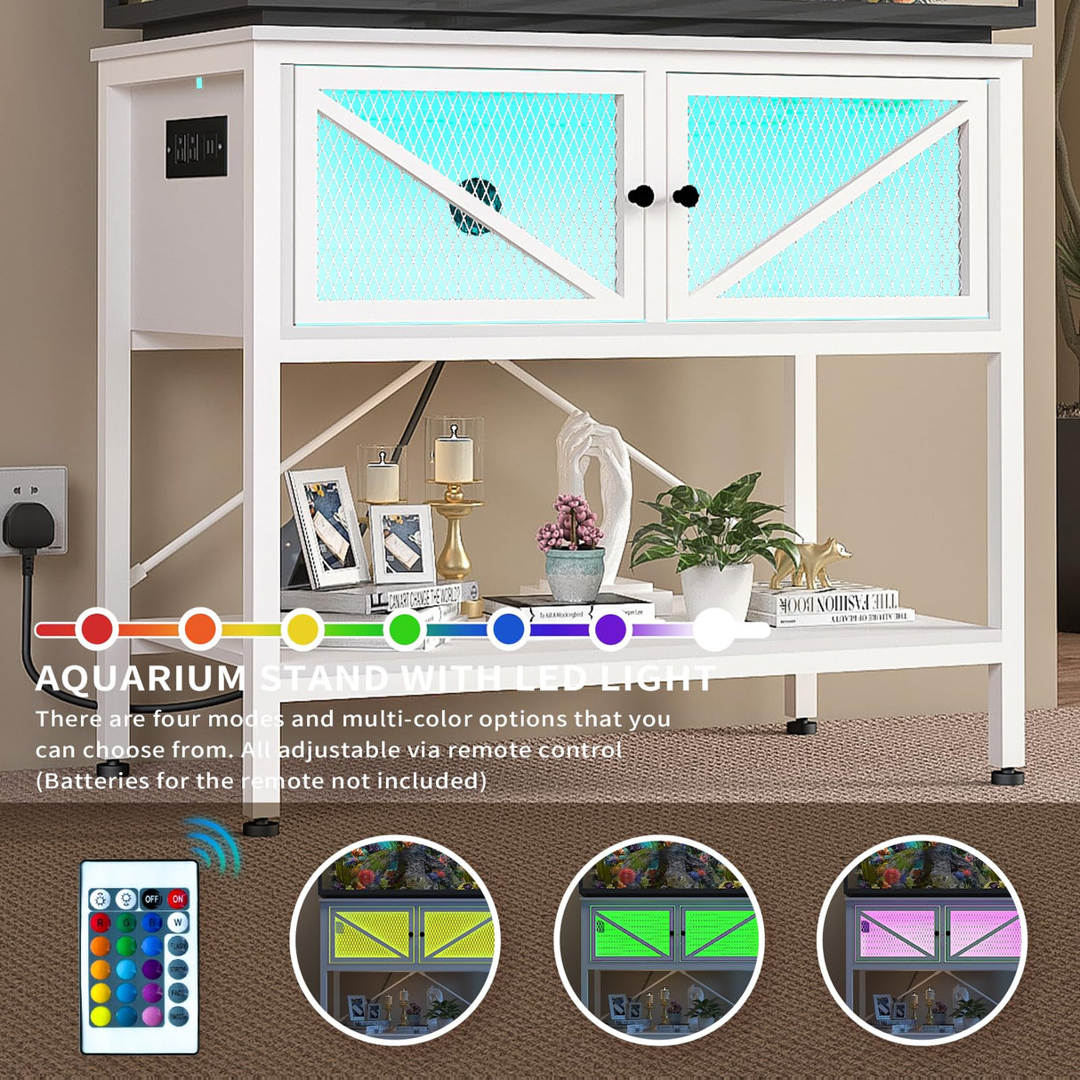 Avolander 40-50 Gallon Fish Tank Stand, Aquarium Stand with Power Outlets & LED Light, Cabinet for Fish Tank Accessories Storage, Heavy Duty Metal Frame, 760LBS Capacity, White Avolander