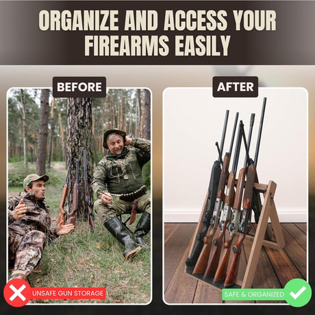 Rush Creek Creations Deer Camp Portable Folding 10 Gun Storage Rack - Handcrafted Weather Proof Material - Easy to Assembly , 21"L x 27"W x 28.5"H Rush Creek Creations