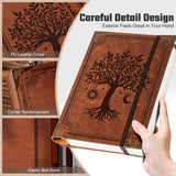 Ovesmusl PU Leather A5 Binder 6 Ring Refillable Journal Cover No Refill Paper A5 Planner Binder Loose Leaf Binder Notebook 5.7”x8.3” with Elastic Closure, Brown Tree Ovesmusl
