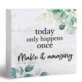 ANIANG Inspirational Wooden Box Sign, Motivational Desk Decor, Rustic Modern Farmhouse Decor, Today Only Happens Once Make It Amazing Wood Block Box Sign Plaque for Office Home Shelf Decor ANIANG