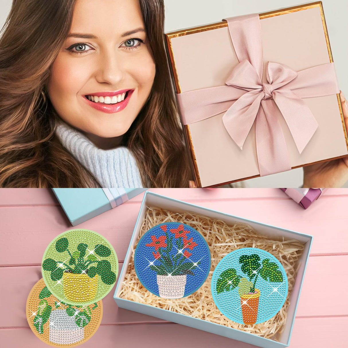 TDOOW Diamond Art Coasters Kits, 8 Pcs DIY Plant Diamond Painting Coasters with Holder, Diamond Art Kits for Adults Beginners TDOOW