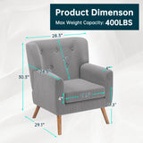 PrimeZone Mid-Century Modern Accent Chair - Comfy Corduroy Living Room Chair, Reading Chair with Button Tufted Design & Wing Back, Cozy Upholstered Armchair for Bedroom, Corner, Grey PrimeZone