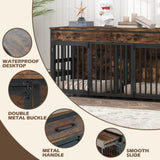 NEOCOZY Double Dog Crate Furniture, Indoor Large Heavy Duty, 72x24x36 inch Dog Crate Furniture for 2 Dogs with Bowl Stand NEOCOZY