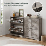 Smart Fendee Shoe Storage with 2 Flip Drawers, Farmhouse Organizer umooper with Wooden Feet, Slim Shoe Rack, Narrow Entryway Storage, Gray Smart FENDEE