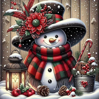 Winter Snowman Light Flower Diamond Art Kits for Adults, 5D Diamond Painting Kits for Adults Beginners, DIY Full Round Drill Diamond Dot Painting Gem Art Kits for Adult, Home Wall Decor 13.8x13.8 Inch