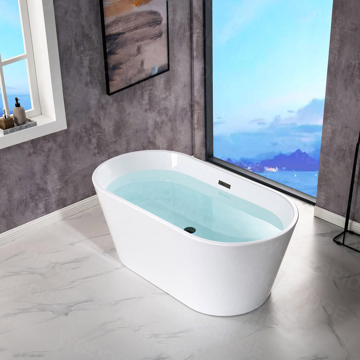 WOODBRIDGE 54" Acrylic Freestanding Bathtub Contemporary Soaking White Tub with Matte Black Overflow and Drain,B1702-MB WOODBRIDGE