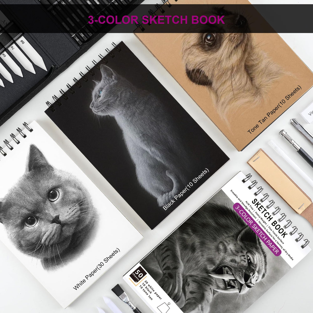 HIFORNY 100 PCS Drawing Set Sketching Kit,Sketch Pencils Art Supplies with Graphite,Charcoal,Blending Tools & Accessories,Portable Zippered Travel Case for Artists & Beginners HIFORNY