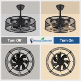 DLLT Caged Ceiling Fan with Light: 20" Farmhouse Fandelier with Light and Remote - Black Rustic Chandelier with Fan for Bedroon Kitchen Living Dining Room DINGLILIGHTING