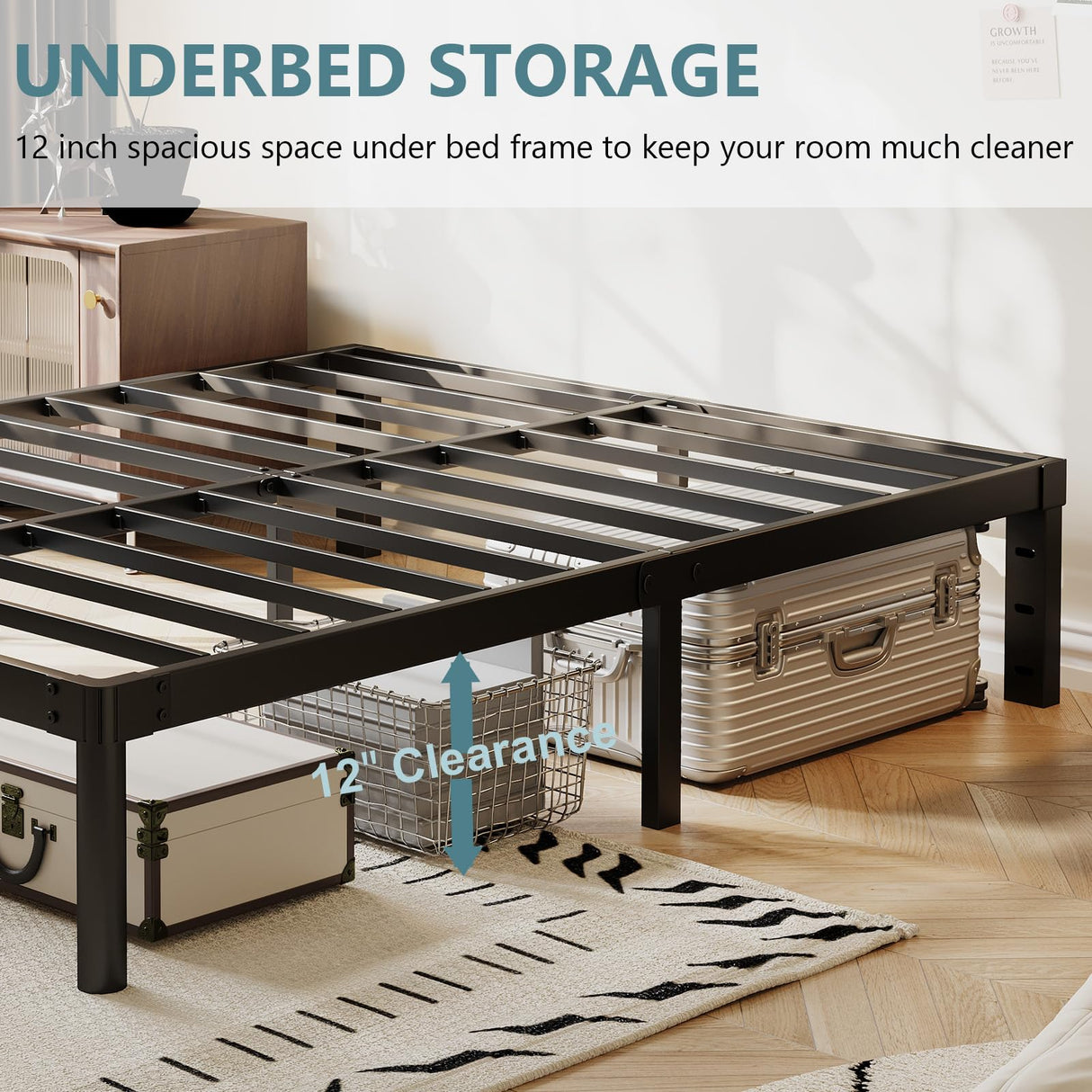 Viisari King Bed Frame 14 Inch Metal Bed Frame King Heavy Duty Platform No Box Spring Needed Easy Assembly Noise Free Black 4005-14B Viisari