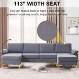 UPHYB 114” U-Shaped Sectional Sofa Couch,Corduroy Convertible 4 Seater Sofa Set with Chaise Lounge,Ottoman and Detachable Phone Holder,Comfy L Couch for Living Room,Bed Room and Apartment(Grey) UPHYB