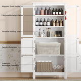 Akxomel 53.1" Tall Bathroom Storage Cabinet with 6 Doors and Adjustable Shlef, Bathroom Organizers and Storage, Linen Cabinet, Cupboard for Living Room, Kitchen, Entryway, White Akxomel