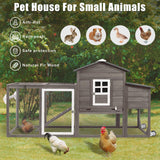 Gowoodhut Chicken Coop Solid Wood with Large Run Cage 2 Stories - Asphalt Roof, Nest Box, Pu Wheels, Expandable Solid Wood Cage Gowoodhut