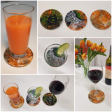 Ceramic Coaster Sets - 12 Round 4 Inch Glossy Non-Absorbent with Cork Backing & 2 Metal Stands - for Sublimate Printing live4art