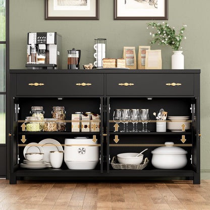 finetones Buffet Cabinet with Storage, 55.1" Large Sideboard Buffet Cabinet, Farmhouse Sideboard Kitchen Cabinet with 2 Drawers and 4 Doors, Wood Coffee Bar Cabinet Buffet Table for Kitchen,  - WoodArtSupply