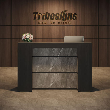 Tribesigns Reception Desk with LED Lights, 63 Inches Front Counter Desk for Checkout, Lobby, Salon, Retail, Modern Large Counter Table for Store Shop Clinic Office (Black&Gray) Tribesigns