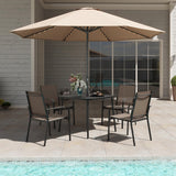 LAUSAINT HOME 5-Piece Outdoor Dining Set, Patio Furniture Set with Textilene Chairs and Square Metal Table, All-Weather Table and Chairs Set with Umbrella Hole for Backyard, Garden, and Poolside LAUSAINT HOME