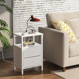 TUTOTAK End Table with Charging Station, Side Table with 2 USB Ports and Outlets, Nightstand with Cloth Drawer, Set of 2, Couch Table, White TB01BW067 TUTOTAK