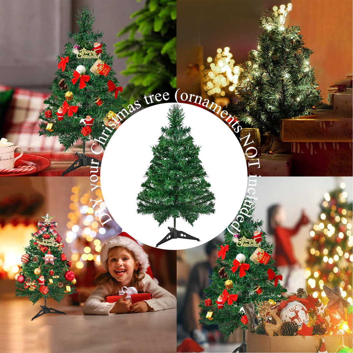 Gloreyan 22Inch Artificial Christmas Tree Green Tabletop Christmas Tree with Plastic Stand Mini Xmas Pine Tree for Party Supplies Indoor Outdoor Holiday Home Decoration Gloreyan