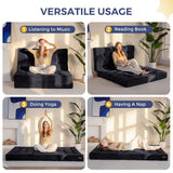 MAXYOYO Tri-Fold Mattress, 6 Inch Tufted Folding Futon Foam Bed, Foldable Floor Mattress Guest Bed Futon Topper Portable Camping Sleeping with Corded Fabric, Black, 59"x79" MAXYOYO