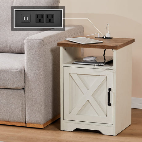 AMERLIFE 3-Piece Farmhouse Table Set Includes Coffee Table& Two End Tables, Side Table with Charging Station and USB Ports, for Living Room, Bedroom, Distressed White AMERLIFE