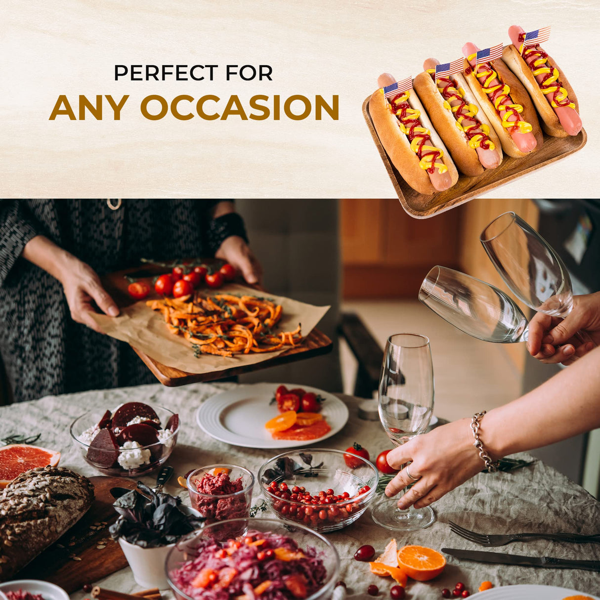 Personalized Wooden Serving Platters - Custom Wood Serving Tray with Raised Edges - Decorative Rectangular Wooden Trays for Food, Fruits, Snacks, Personalized Passion