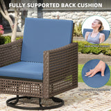 YITAHOME 3 Pieces Swivel Rocking Chairs, Patio Wicker Chairs Outdoor Patio Furniture Set with Rattan Side Table, Thickened Cushions, Bistro Swive Chairs Set for Porch, Patio, and Yard, Blue YITAHOME