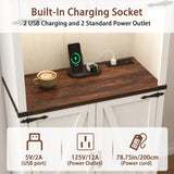 72" Tall Farmhouse Kitchen Pantry Cabinet with LED Light and Power Outlet,Modern Farmhouse Kitchen Storage Cabinet w Load-Bearing Steel Pipe,Barn Doors, Organizer,Food Pantry Cabinets(White) chartustriable